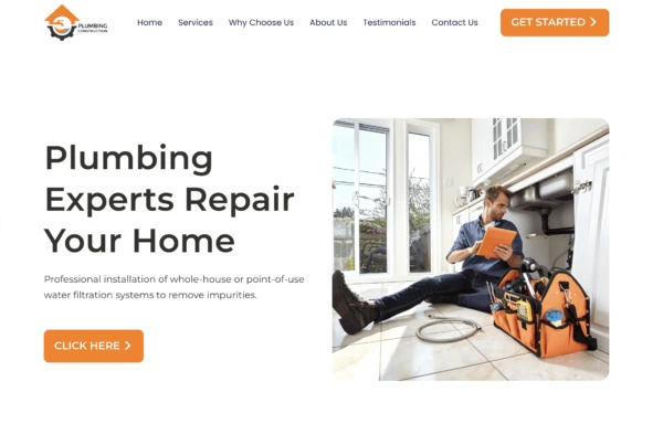 Affordable web design for small businesses—Professional plumbing services website showcasing expert repairs, installations, and trusted industry professionals.