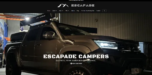 Camping website for small businesses created by Simple Sites, featuring rugged truck and outdoor gear branding.