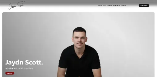 Tailoring website template by Simple Sites, showcasing custom suits and occasion-ready fashion branding.