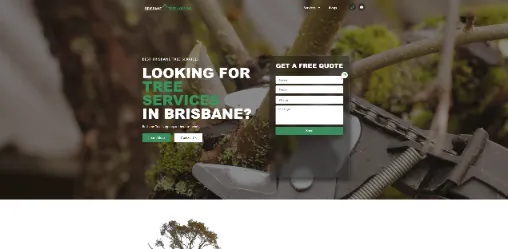 Tree service website by Simple Sites, promoting residential and commercial pruning solutions with quote request features.