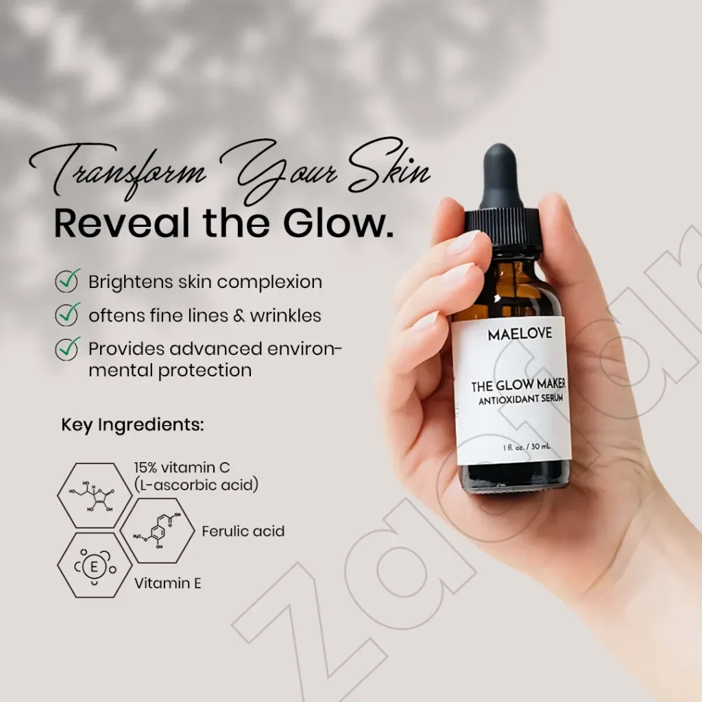 MaeLove Glow Maker antioxidant serum promotional graphic