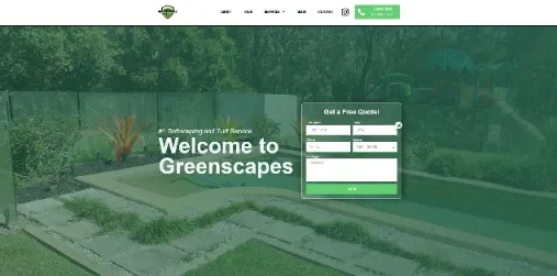 Greenscapes returfing service homepage with Get a Free Quote form