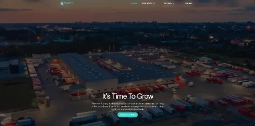 Aerial view of a logistics facility with parked trucks on The Growth Hub homepage and a Generate a Plan call to action.