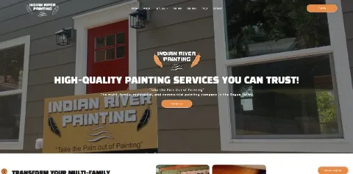 Exterior of a freshly painted house by Indian River Painting with headline High‑Quality Painting Services You Can Trust and a Get a Quote button.