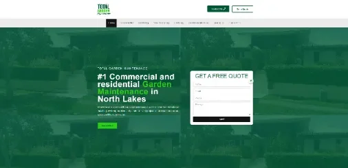 Total Garden Maintenance homepage showing garden maintenance services in North Lakes with a Get a Free Quote form.